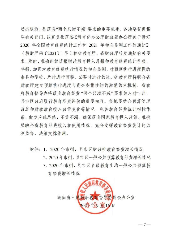 湘政教督办〔2021〕15号   湖南省人民政府教育督导委员会办公室关于2020年全省教育经费投入和使用情况的通报(1)_06